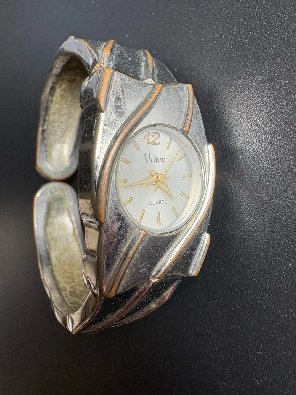 Vivani Silver and Gold Tone Women's‎ Vintage Quartz Cuff Watch